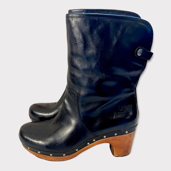 UGG Shoes - UGG Lynnea Black Leather Shearling Clog Boot Sz 9